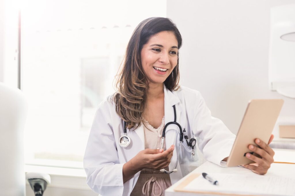 Healthcare professional conducting a telehealth session