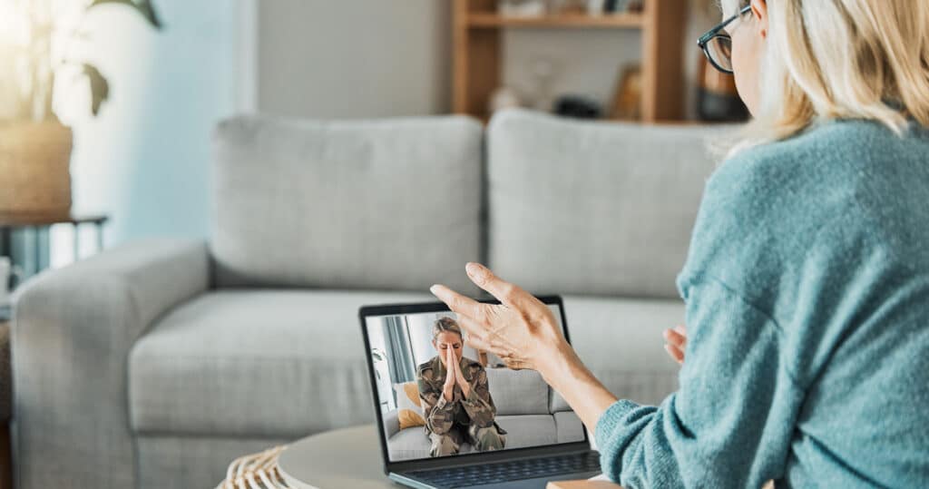 Patient having a virtual therapy session