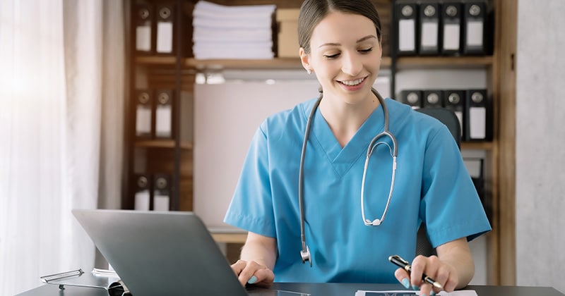 Medical staff collaborating using digital communication tools
