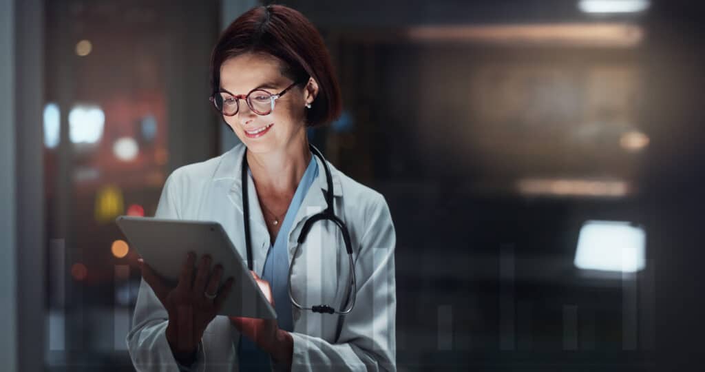 Medical staff using digital forms to streamline administrative tasks.