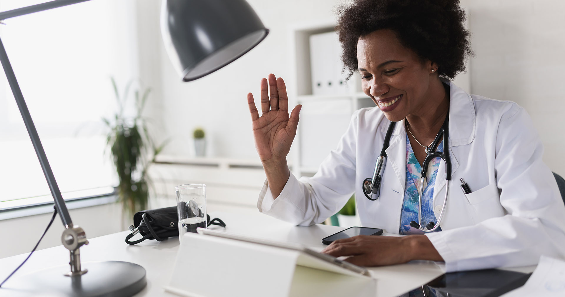 Patient consulting with doctor via telehealth