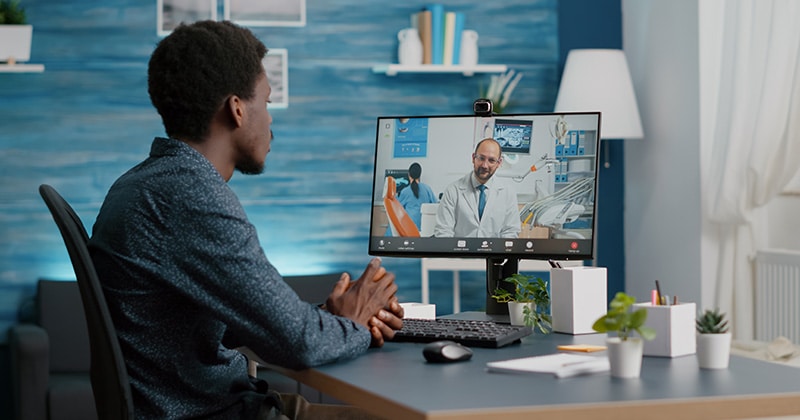 "Patient connecting with their healthcare provider via video call.